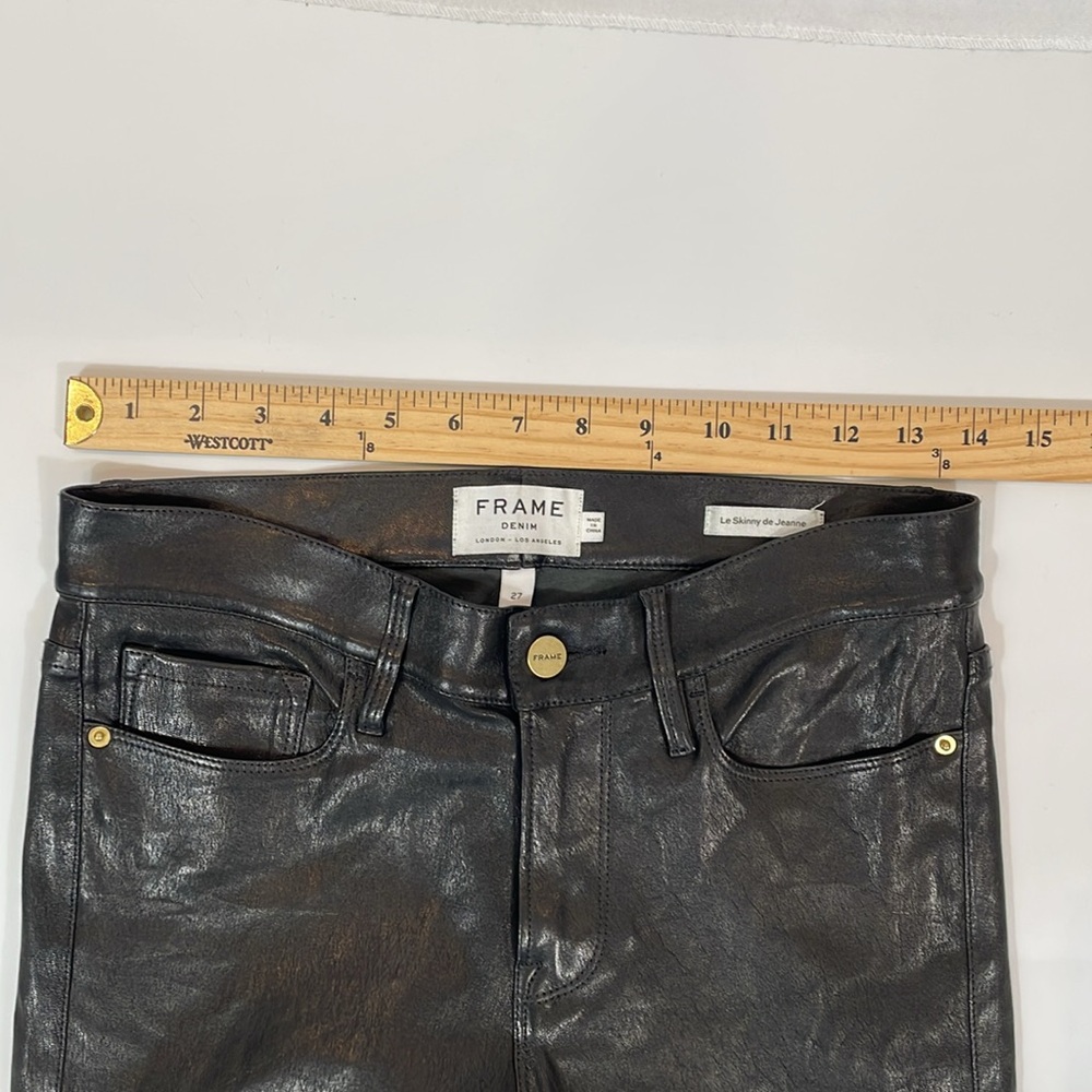 Frame 100% Leather Le Skinny de Jeanne Jeans Size 27 Black Luxury Jeans - Picture 6 of 14